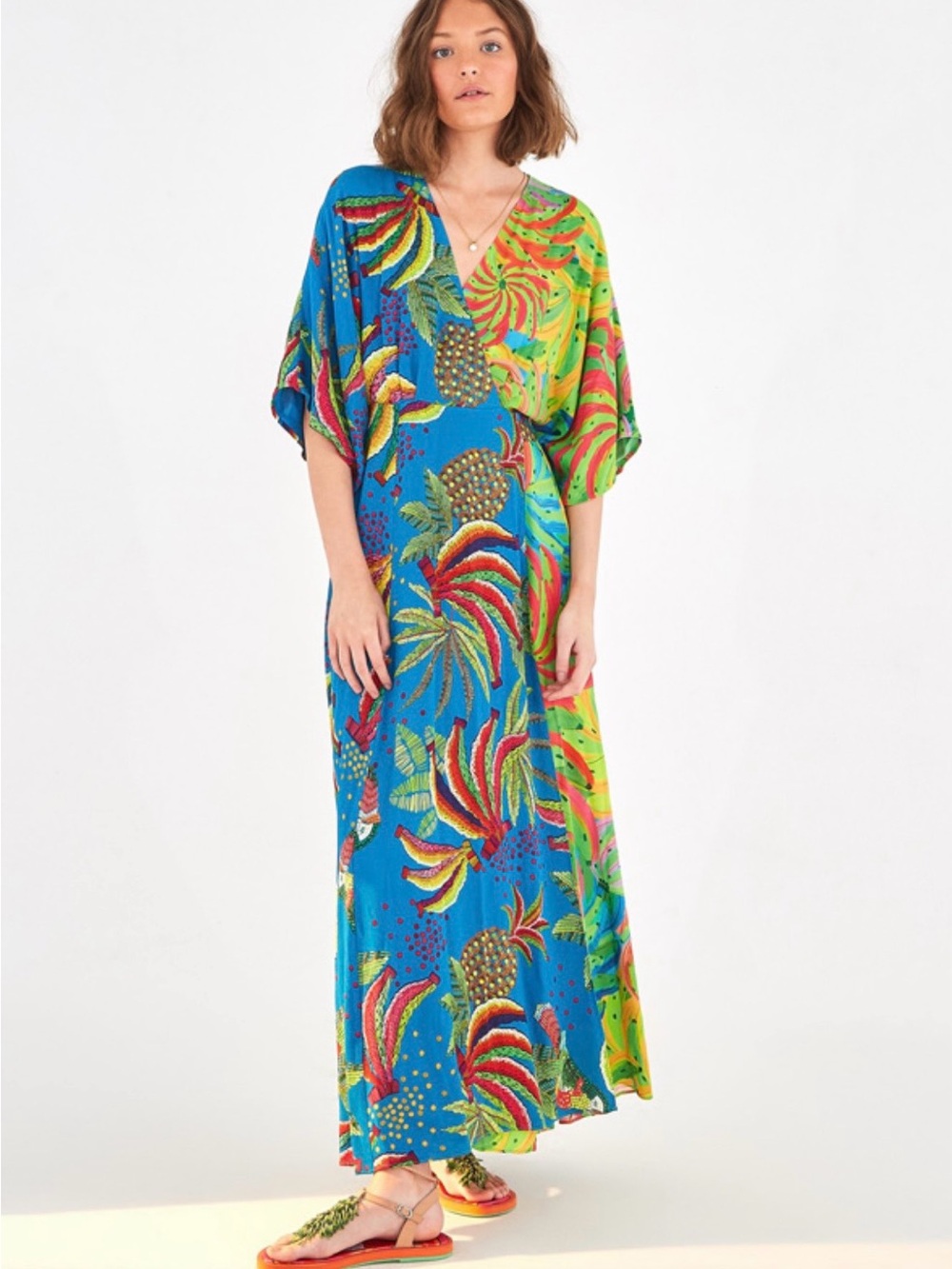 FARM Rio Tahiti Banana Mix 100% Rayon Wrap Maxi Dress Size XS